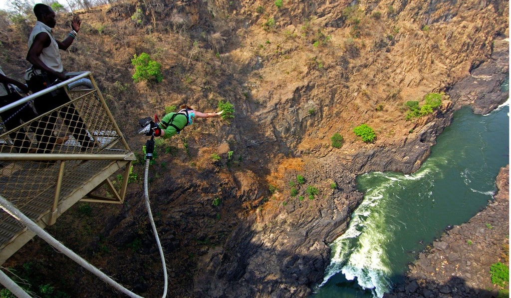 Bungee jumping from the Victoria Falls bridge. Bungee jumping from the Victoria Falls bridge.