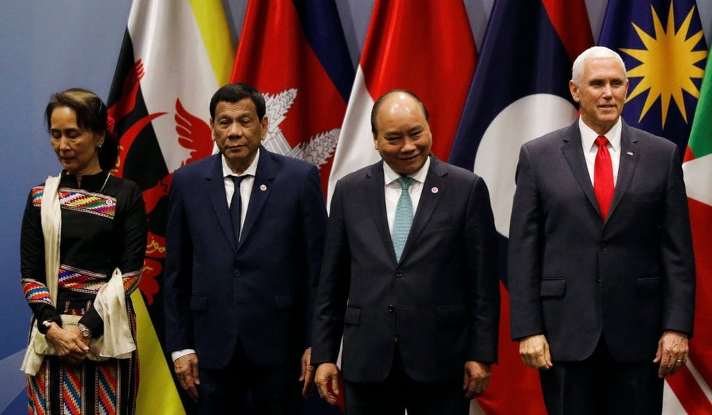 US Vice-President Mike Pence poses with Asean leaders at the Asean-US Summit in Singapore on Thursday. Photo: Reuters
