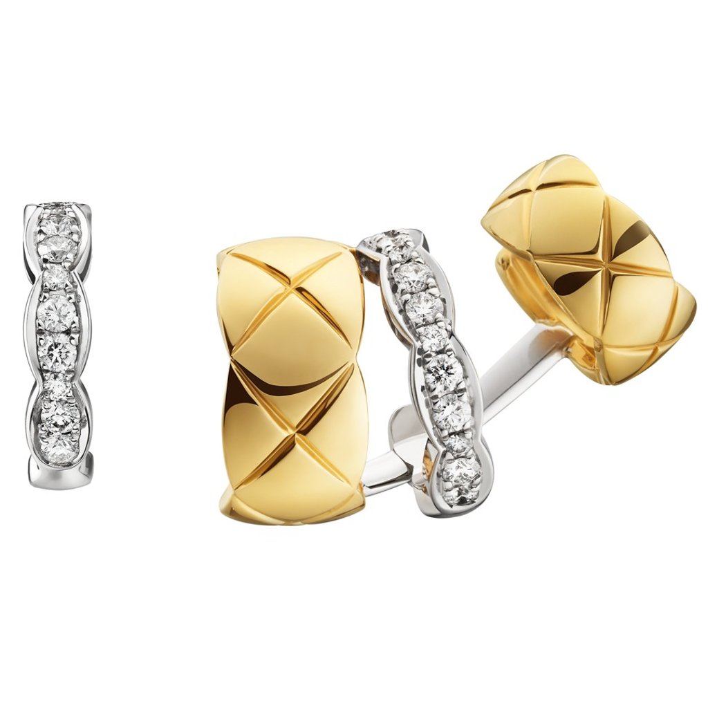 Asymmetrical earrings in 18ct yellow and white gold and diamonds from Chanel’s Coco Crush collection Asymmetrical earrings in 18ct yellow and white gold and diamonds from Chanel’s Coco Crush collection