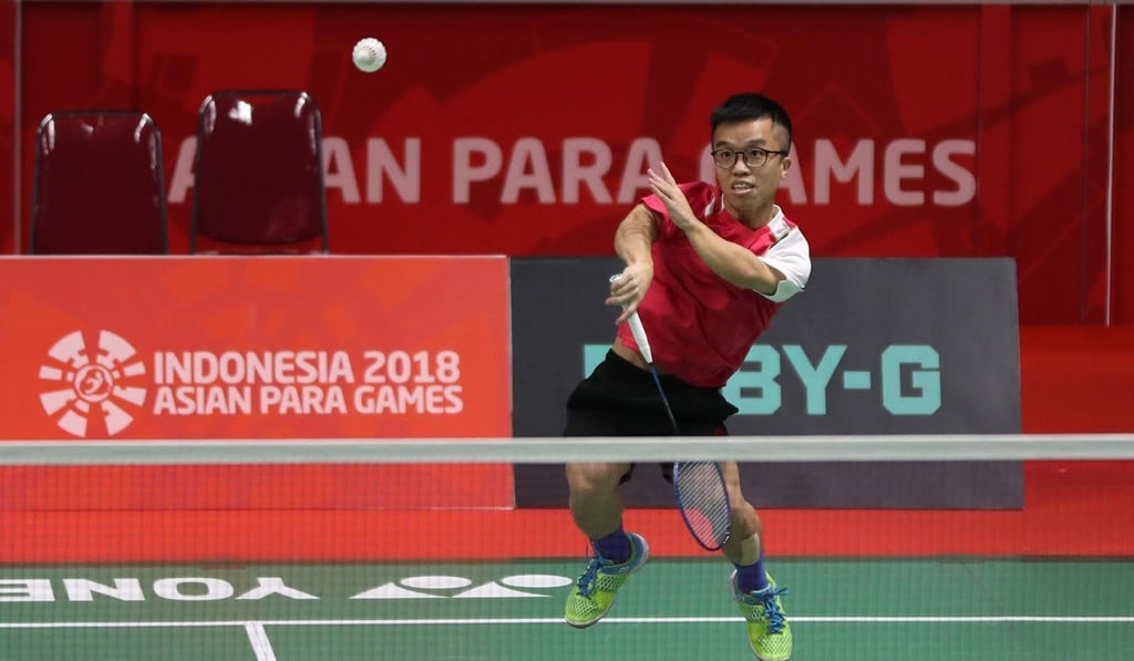 Badminton player Tim Wong competing at the 2018 Asian Para Games in Indonesia in October. He won a bronze medal at men’s SS6 singles. Photo: Hong Kong Paralympic Committee & Sports Association for the Physically Disabled