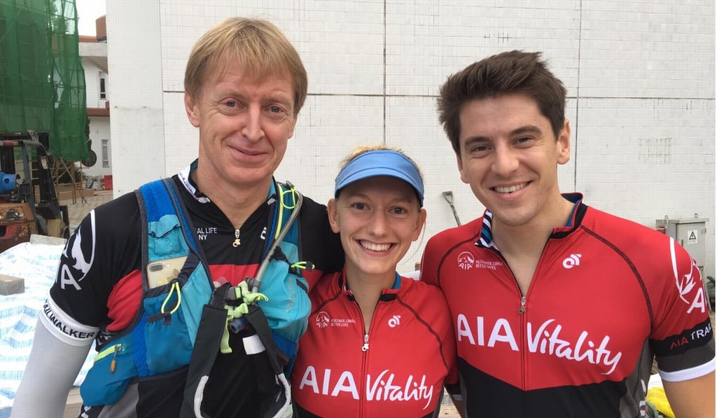 Richard Roper (right) and Eleanor Batterham (middle) at the start of the 2018 Oxfam Trailwalker. Photo: Mark Agnew