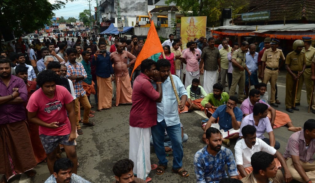 Activists block a road to the Sabarimala temple in India’s southern state of Kerala. Photo: AFP