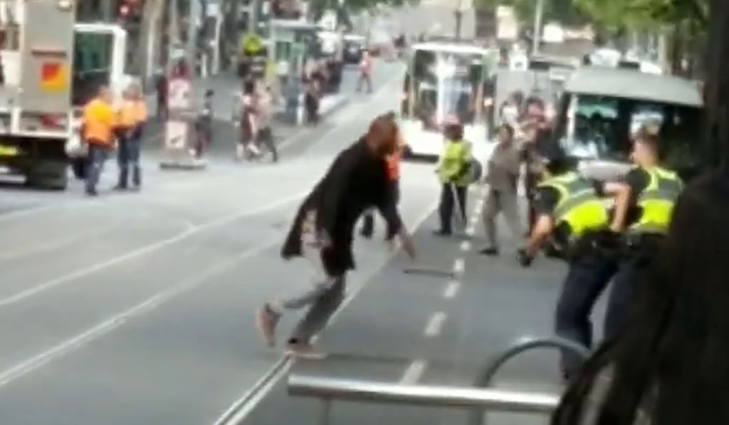 Somali-born Australian Hassain Khalif Shire Ali during his rampage in Melbourne’s central business district on November 9, 2018. Photo: Chris Newport/Instagram/AFP