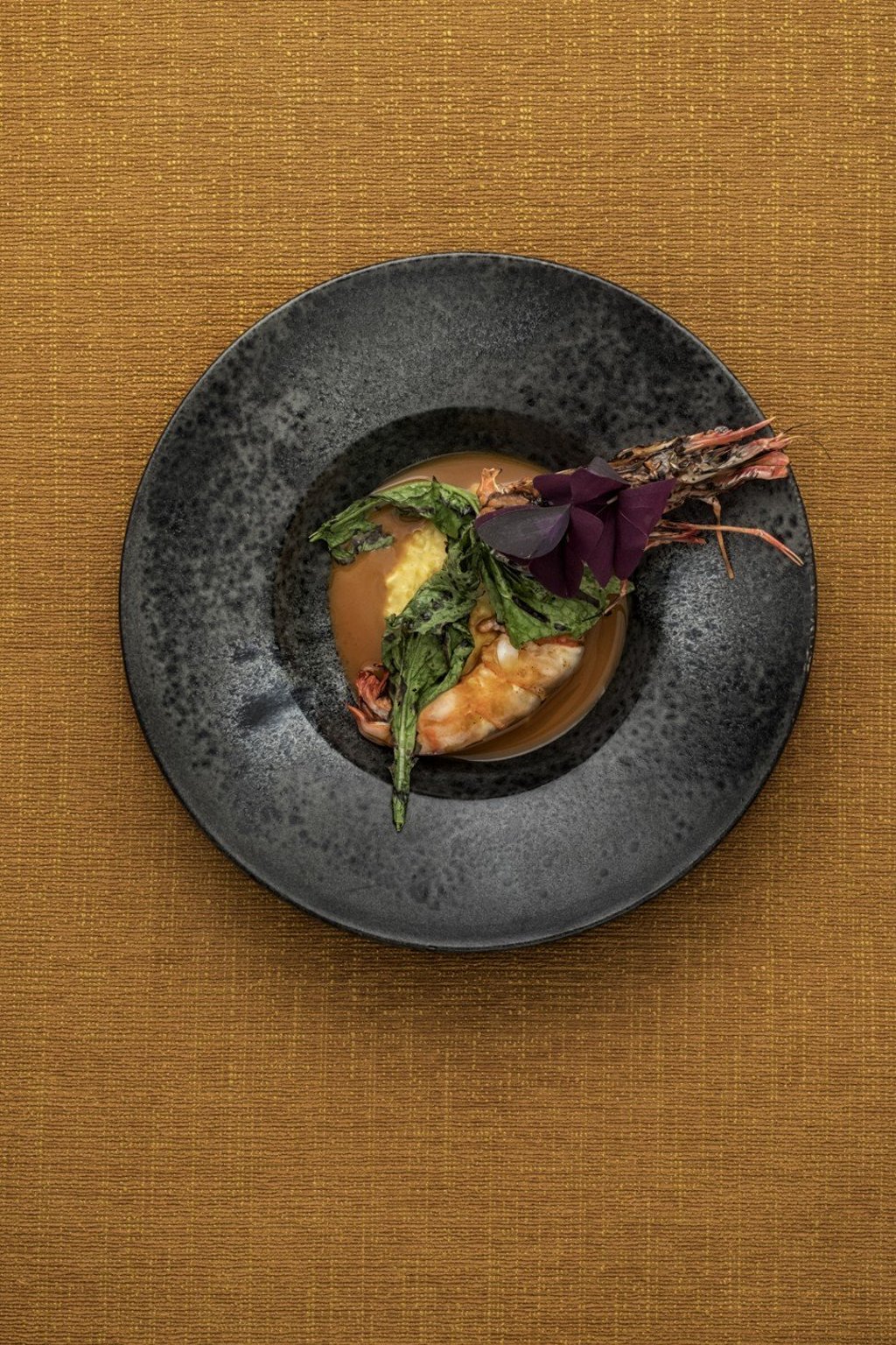 Wild tiger prawn, grits and banga bisque at Ikoyi. Photo: PA Jorgensen