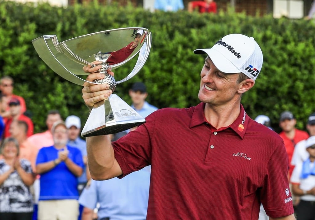 Justin Rose, of England – here holding aloft the FedEx Cup in Atlanta, in the US in September – will be in Hong Kong this week hoping to win the Hong Kong Open again. Photo: EPA-EFE.