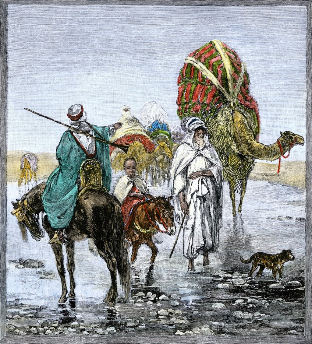 A woodcut of an Arab caravan in the Sahara Desert. Picture: Alamy A woodcut of an Arab caravan in the Sahara Desert. Picture: Alamy