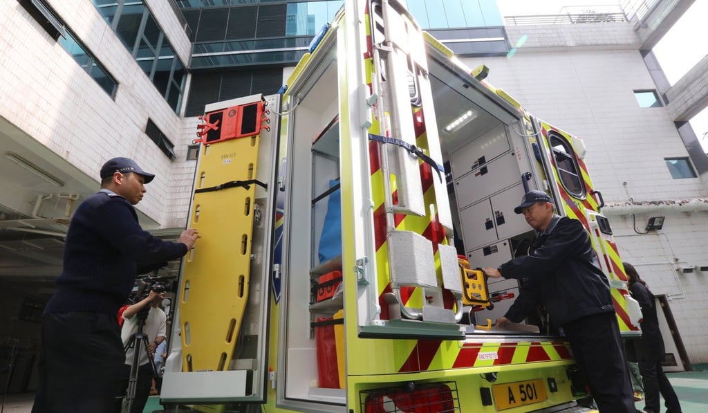 Hong Kong paramedics demonstrate their new ambulance model in March this year. The vehicle has an external locker for more storage and better accessibility. Photo: Felix Wong