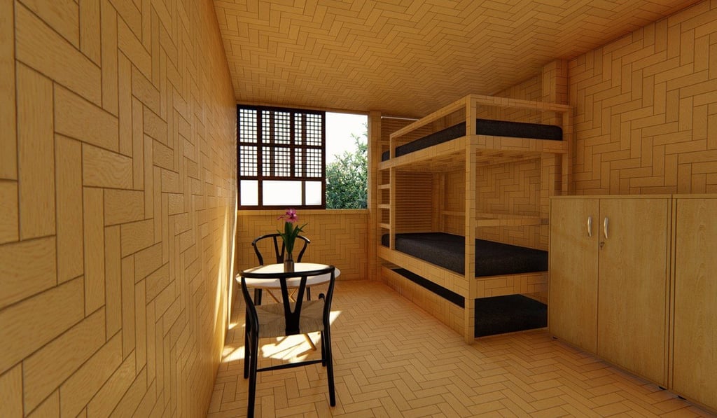 A bedroom inside the bamboo house.
