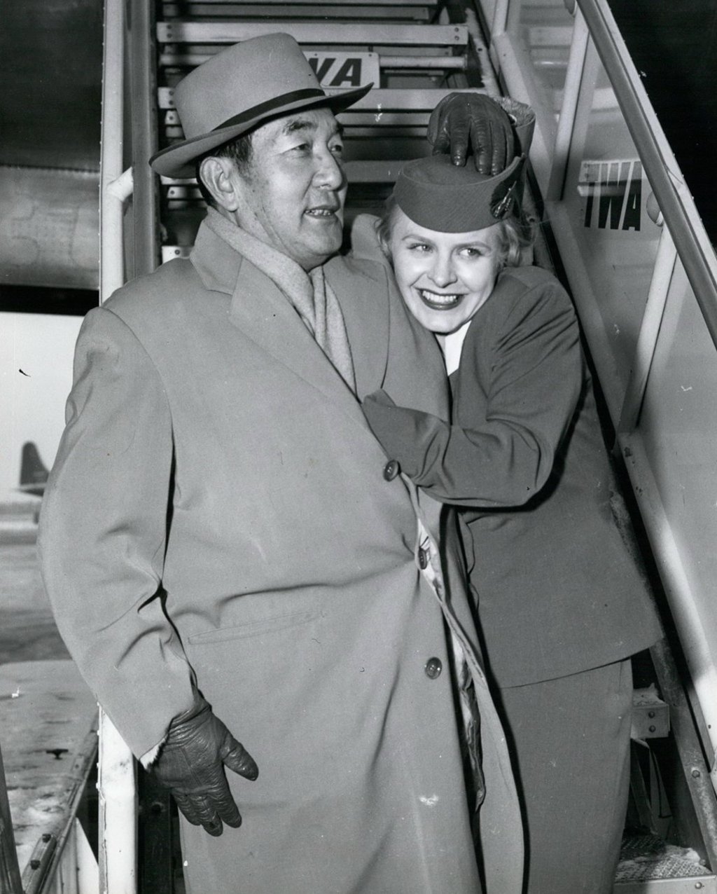 Sessue Hayakawa with a flight attendant in New York. Picture: Alamy