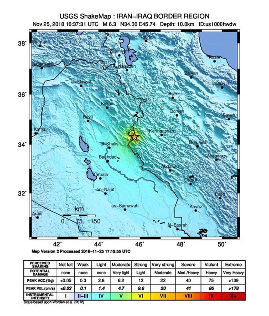 A photo made available by the United States Geological Survey (USGS) of a USGS Shake Map showing the location of the 6.3 earthquake. Photo: Handout