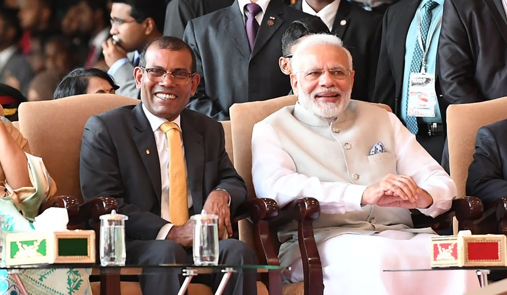 Nasheed with Indian Prime Minister Narendra Modi at President Ibrahim Mohamed Solih’s inauguration. Photo: AFP Nasheed with Indian Prime Minister Narendra Modi at President Ibrahim Mohamed Solih’s inauguration. Photo: AFP