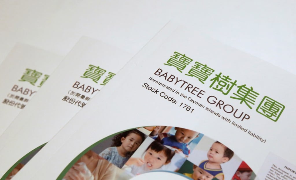 Prospectus of the initial public offering of Babytree Group at a news conference in Hong Kong on November 14, 2018. Photo: REUTERS