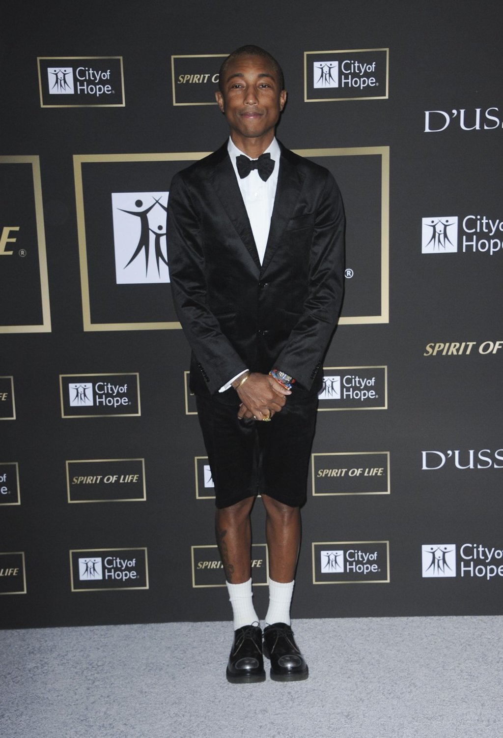 Pharrell Williams wearing formal shorts in October. Picture: Apega / WENN.com