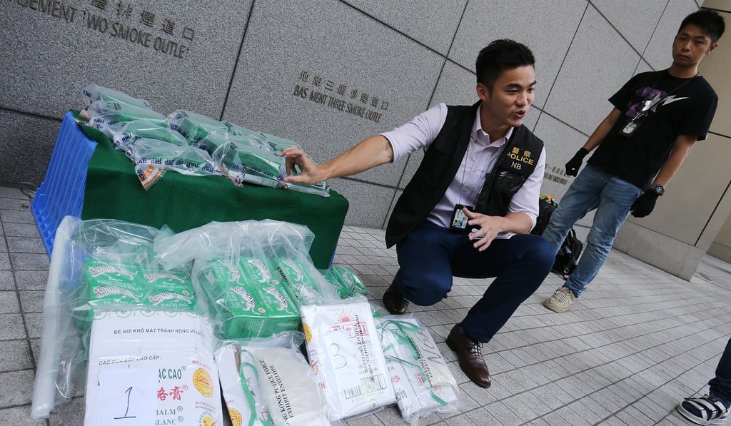 Heroin with an estimated street value of HK$14 million in the city was found in the boot of a car after police intercepted the vehicle in a drug bust on August 20, 2017. Photo: Dickson Lee