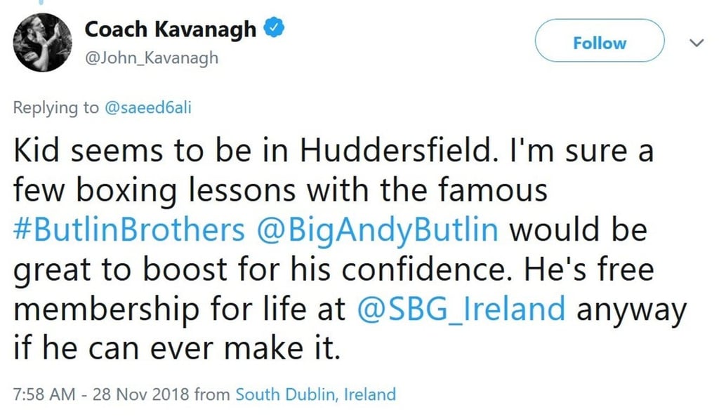 John Kavanagh’s tweet.