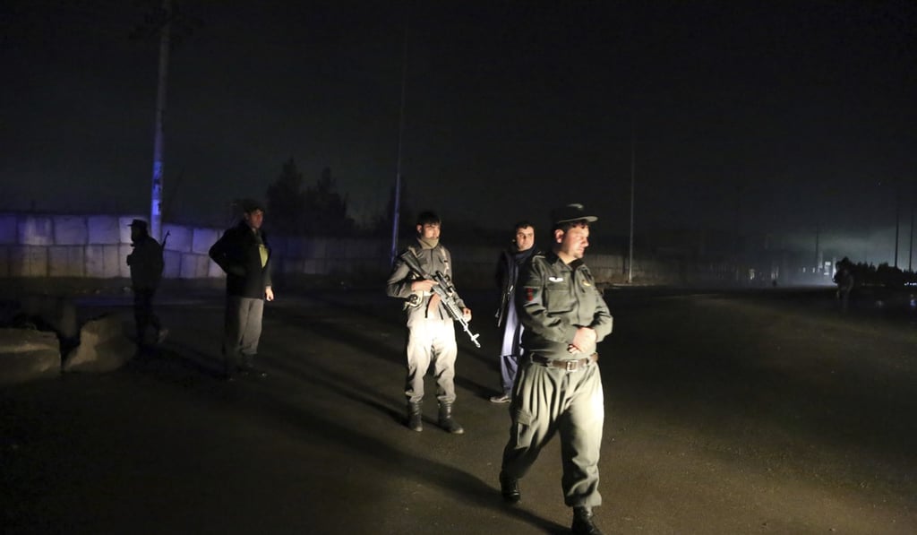 Afghan security personnel inspect the site of a car bomb blast which targeted a British security contractor group G4S in Kabul. Photo: EPA-EFE Afghan security personnel inspect the site of a car bomb blast which targeted a British security contractor group G4S in Kabul. Photo: EPA-EFE