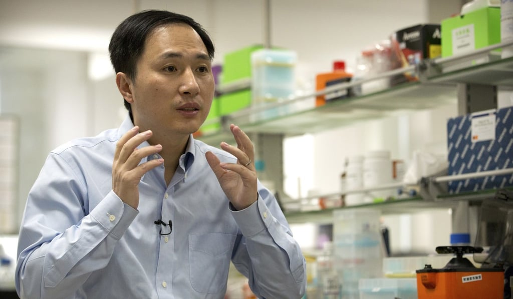 He Jiankui giving an interview at a laboratory in Shenzhen. Chinese scientist He claims he helped make world's first genetically edited babies: twin girls whose DNA he said he altered. Photo: AP He Jiankui giving an interview at a laboratory in Shenzhen. Chinese scientist He claims he helped make world's first genetically edited babies: twin girls whose DNA he said he altered. Photo: AP