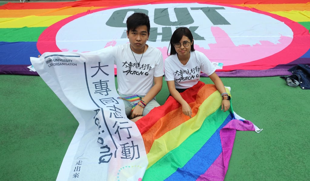 Ricky Yim Chun (left) and Li Ka-man at the Hong Kong Pride Parade 2018. Photo: Edward Wong