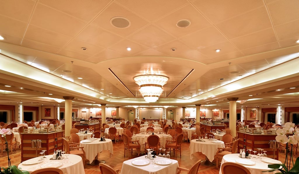 Silver Whisper’s opulent main restaurant serves regional specialities depending on the ship’s destination.