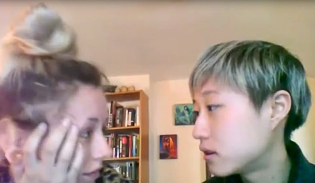 A YouTube screen grab shows Jackie Chan's daughter Etta Ng (right) and girlfriend Andi Autumn, who married this week, asking for assistance. Ng revealed the pair were homeless for a month.