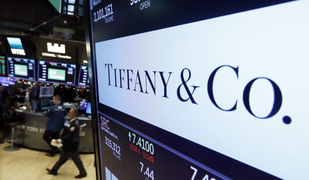 The Tiffany & Co. display board inside the New York Stock Exchange, where its share price has fallen 12 per cent after reporting weaker-than-expected third-quarter sales. Photo: AP