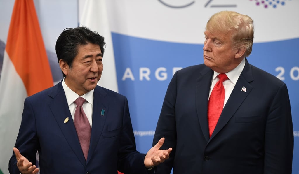 Japan's Prime Minister Shinzo Abe with US President Donald Trump at the G20 Leaders’ Summit in Buenos Aires, Argentina, on Friday. Critics say the news media in Japan are bowing to pressure from rightwing politicians and activists to rewrite Japan’s wartime history. Photo: AFP