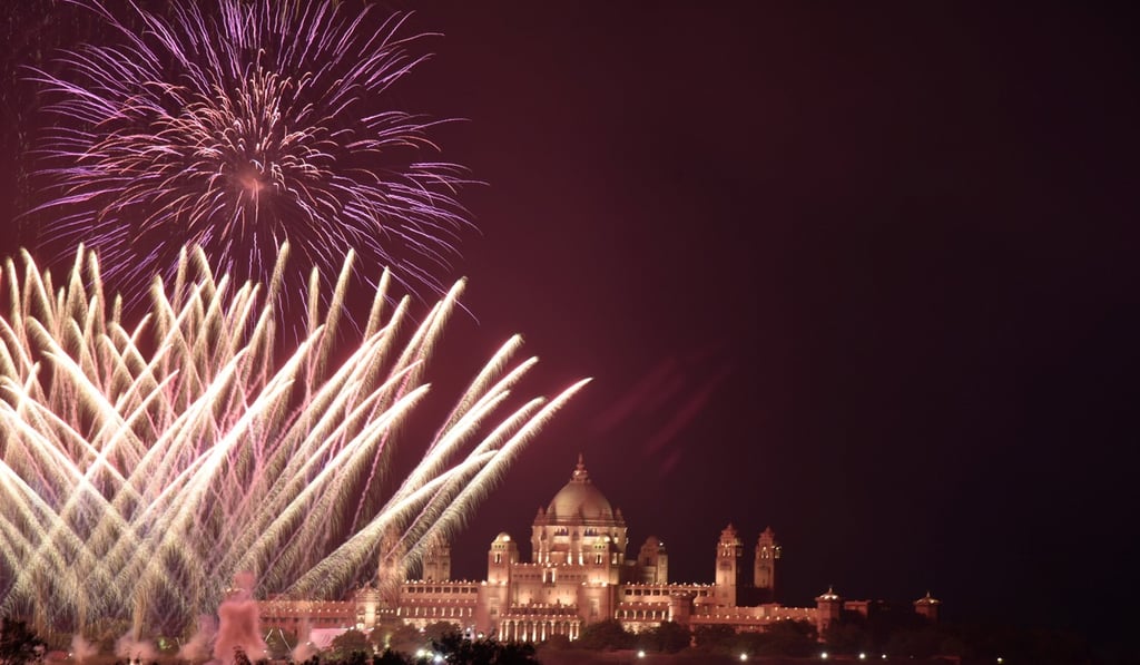 Fireworks over Umaid Bhavan Palace, the venue for the wedding of actress Priyanka Chopra and singer Nick Jonas. Photo: Reuters