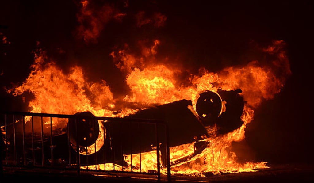 A Japanese car is set on fire by protesters in Qingdao, Shandong province, on September 15, 2012, after the Japanese government’s plan to nationalise the disputed Diaoyu Islands, also known as Senkaku Islands in Japan. Photo: Handout