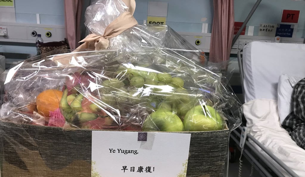 A fruit basket from the coach company, Kwoon Chung Bus Group, for Ye. Photo: Elizabeth Cheung