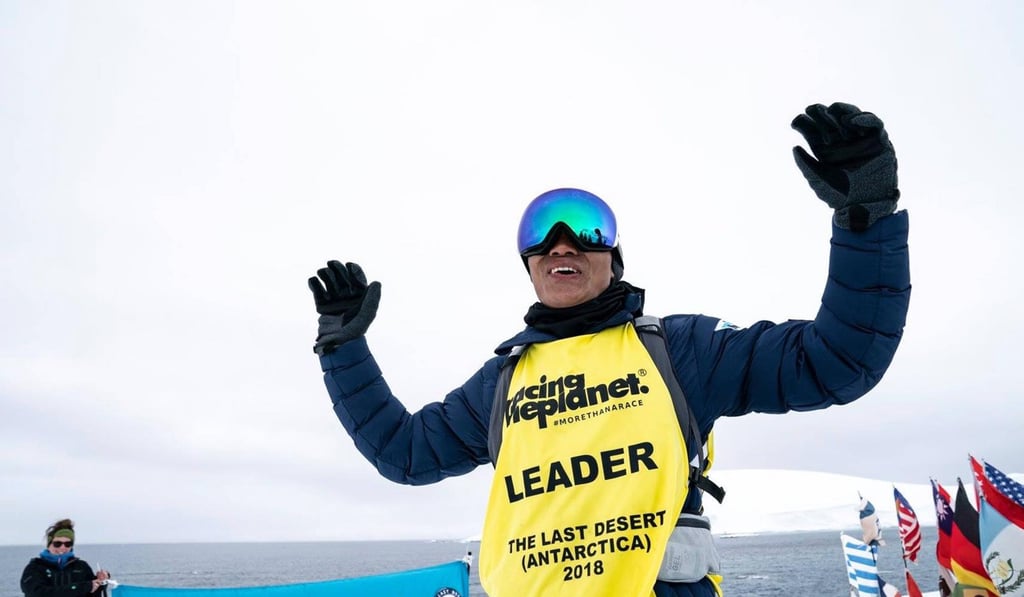 Wong Ho-chung after winning the final leg in Antarctica. Photo: Handout Wong Ho-chung after winning the final leg in Antarctica. Photo: Handout