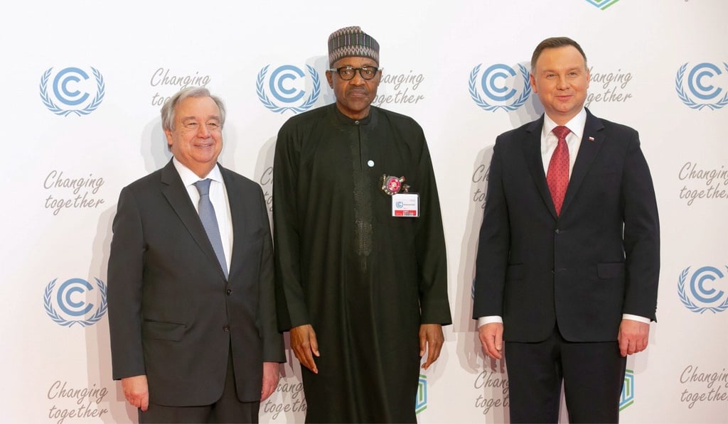 From left: UN Secretary General Antonio Guterres, Nigerian President Muhammadu Buhari and Polish President Andrzej Duda at an event in Katowice, Poland on December 3, 2018. Photo: EPA From left: UN Secretary General Antonio Guterres, Nigerian President Muhammadu Buhari and Polish President Andrzej Duda at an event in Katowice, Poland on December 3, 2018. Photo: EPA