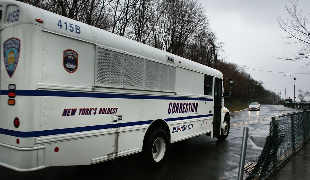 File phot of a bus entering Rikers Island prison in New York. Photo: AFP