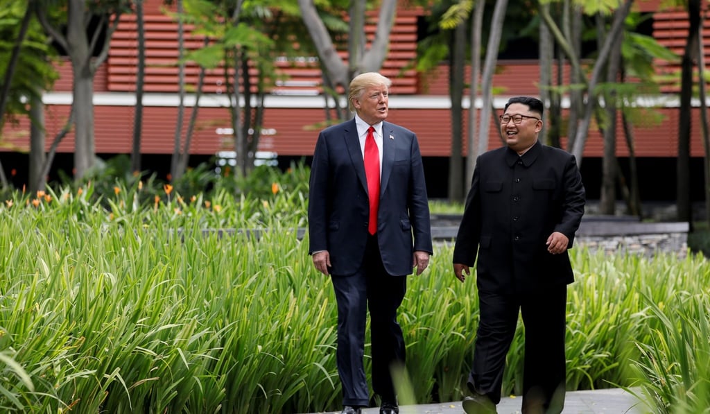 US President Donald Trump and North Korean leader Kim Jong-un during their May summit in Singapore. Photo: Reuters