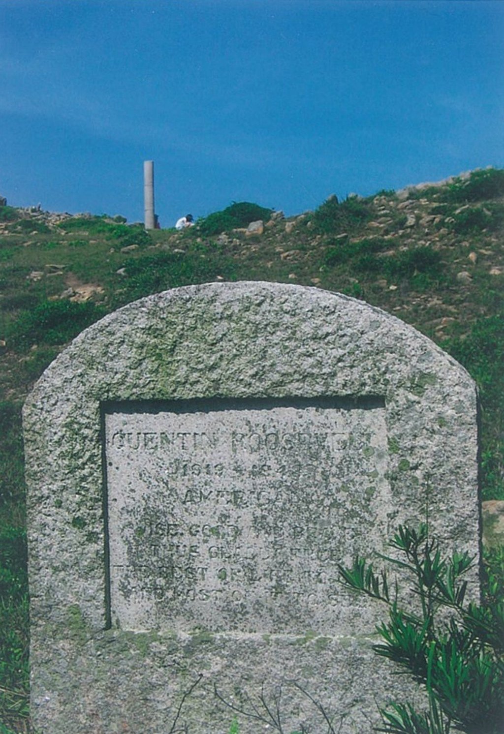 A memorial to Quentin Roosevelt II, grandson of US President Theodore Roosevelt, on Basalt Island, where he and 34 others were killed in the December 1948 crash of a CNAC airliner. Picture: David Pickerell