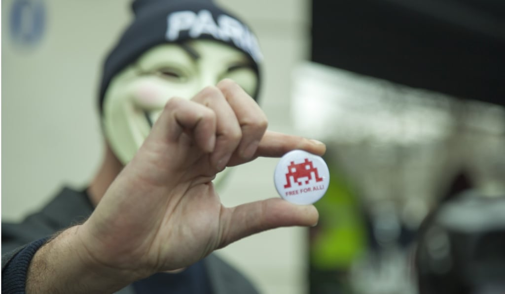 Invader often wears a rubber Salvador Dali mask to conduct interviews, but not this time.