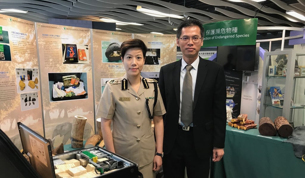 Louise Ho, pictured with Simon Chan, Agriculture, Fisheries and Conservation Department assistant, in September 2017. Photo: Christy Leung