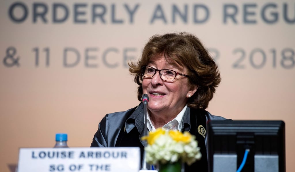 Louise Arbour, Special Representative of the United Nations Secretary-General for International Migration, speaks during a press conference ahead of the UN Migration Conference in the Moroccan capital Marrakesh on December 9, 2018. Photo: AFP Louise Arbour, Special Representative of the United Nations Secretary-General for International Migration, speaks during a press conference ahead of the UN Migration Conference in the Moroccan capital Marrakesh on December 9, 2018. Photo: AFP
