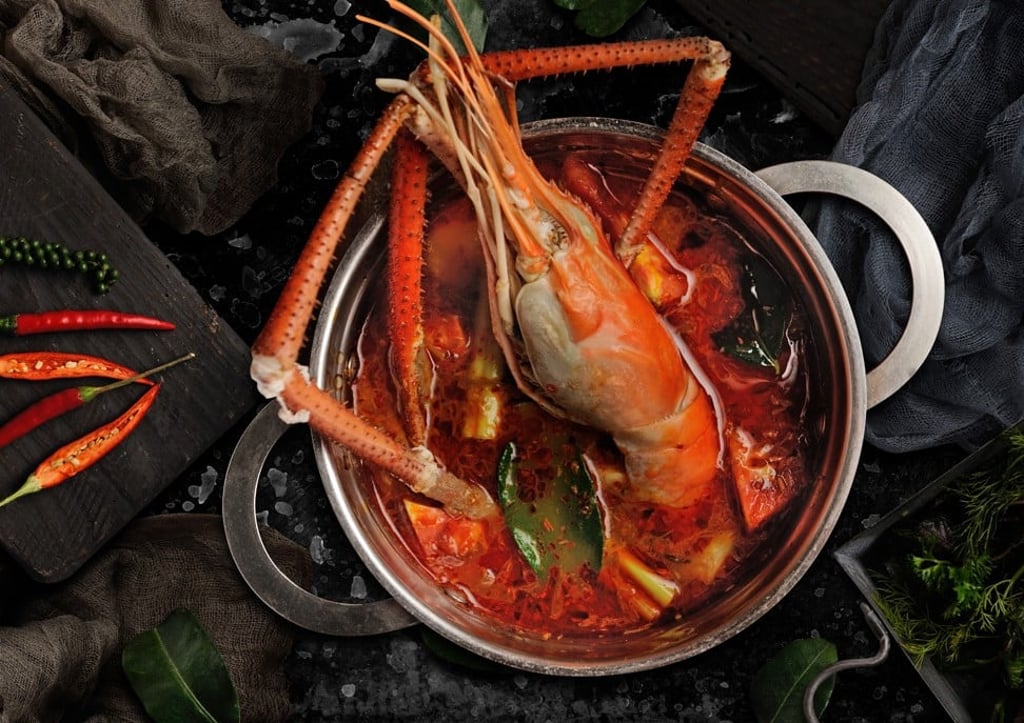 The tom yum koong soup with king prawn has just the right amount of spice.
