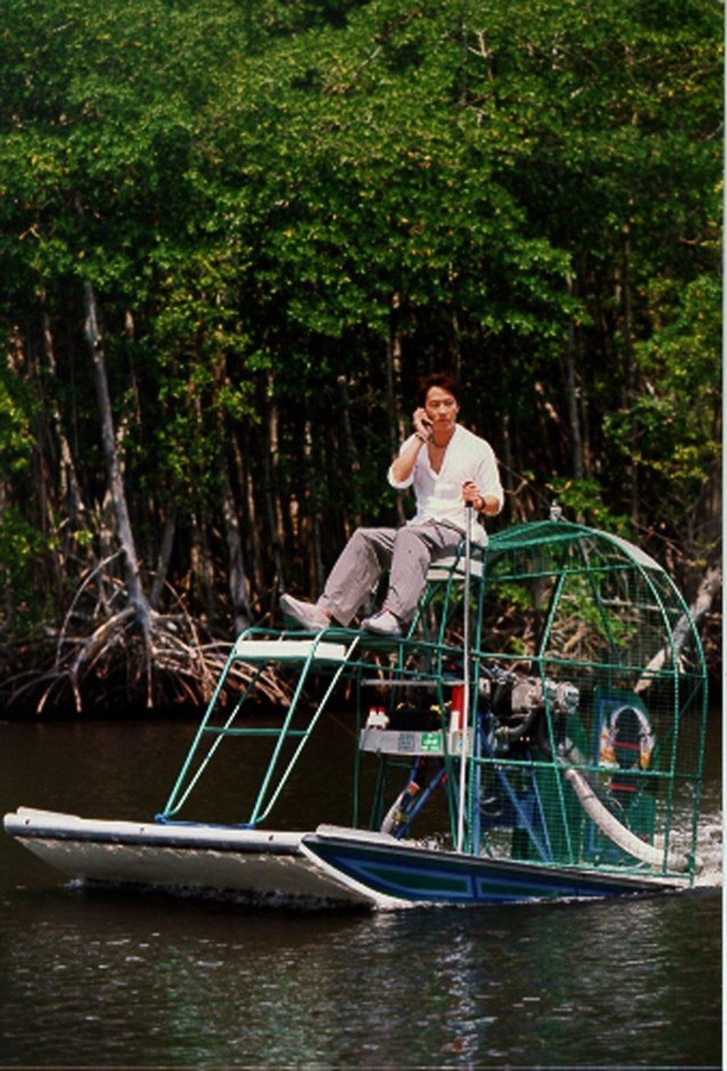 Lai on an air boat.