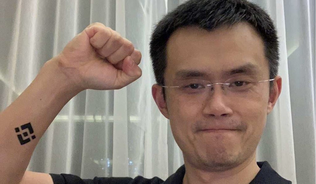 Zhao Changpeng displays his first ever tattoo, the logo of his cryptocurrency exchange Binance. Photo: WeChat