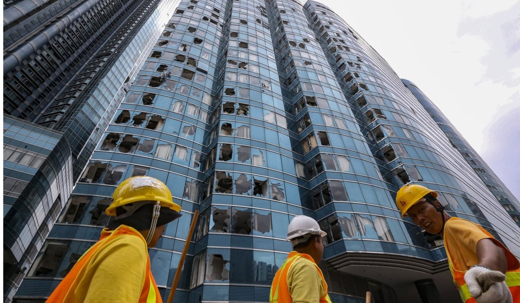 Damage caused to One Harbourfront in Whampoa, Hung Hom after Typhoon Mangkhut hit Hong Kong on September 16, 2018, leaving a trail of destruction behind. Photo: Felix Wong