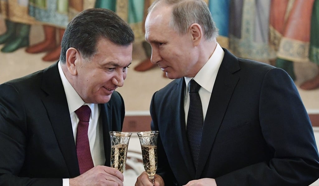 Uzbek President Shavkat Mirziyoyev clinks glasses with his Russian counterpart, Vladimir Putin, at a Kremlin reception. Most Uzbek wine is currently exported to Russia. Photo: AFP Uzbek President Shavkat Mirziyoyev clinks glasses with his Russian counterpart, Vladimir Putin, at a Kremlin reception. Most Uzbek wine is currently exported to Russia. Photo: AFP