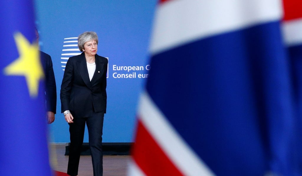 British Prime Minister Theresa May arrives at a European Union leaders summit in Brussels, Belgium on Thursday. Photo: Reuters