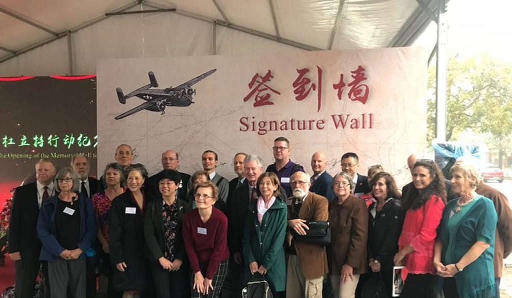 Children of Doolittle Raiders members at the opening of a museum in Quhou, Zhejiang province, that is dedicated to the raid and the rescue efforts in China that followed. Photo: Handout