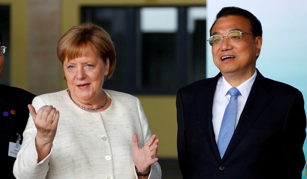 German Chancellor Angela Merkel and Prime Minister Li Keqiang at Tempelhof airport in Berlin on July 10, 2018. Photo: Reuters