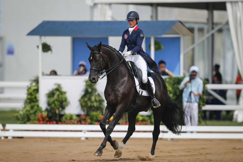 Jacqueline Siu competes in the dressage individual final at Tianjin Metropolitan Polo Club.