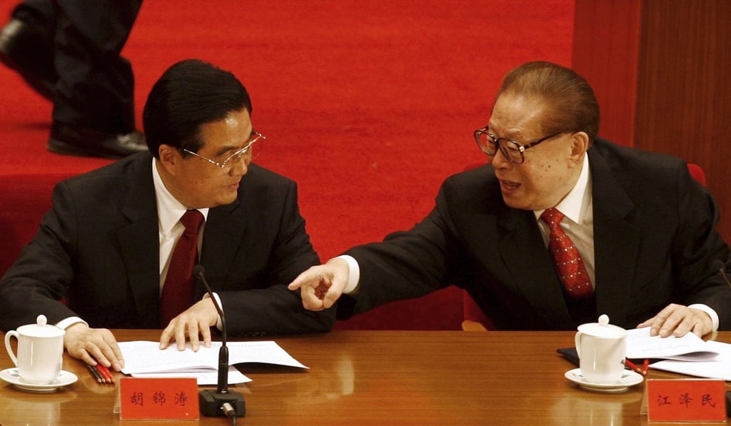 When Hu Jintao (left) hosted an anniversary event in 2008, his predecessor Jiang Zemin was right beside him. Photo: EPA When Hu Jintao (left) hosted an anniversary event in 2008, his predecessor Jiang Zemin was right beside him. Photo: EPA