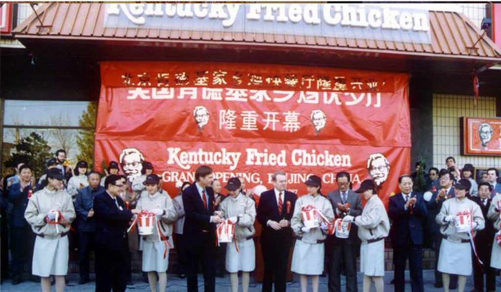 The 1987 opening of the first KFC in Beijing. It was also the first US fast-food outlet in China and any communist country.