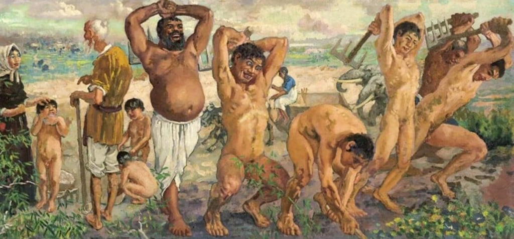 Xu Beihong's oil painting “Foolish Man Removing the Mountain (1940), which failed to fetch the minimum 190 million yuan at auction six months earlier, was sold by Hunan TV to its parent for a record 208.8 million yuan (US$30 million), in a deal that invited a query by the Shenzhen Stock Exchange. Photo: HANDOUT