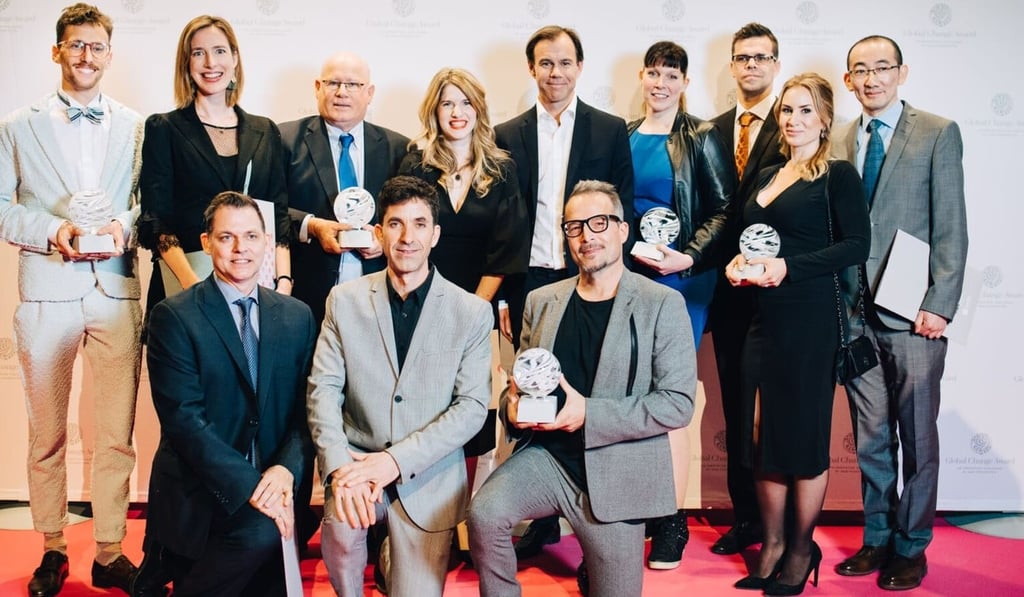 Winners of the Global Change Awards 2018 with H&M CEO Karl-Johan Persson (back row; fifth person from the right).